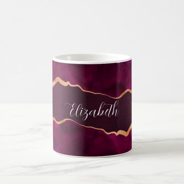 Burgundy purple gold agate marble name coffee mug (Center)