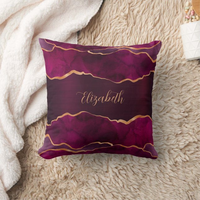 Burgundy purple gold agate marble name cushion (Blanket)