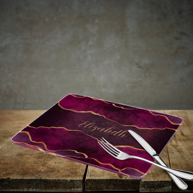 Burgundy purple gold agate marble name cutting board (Creator Uploaded)