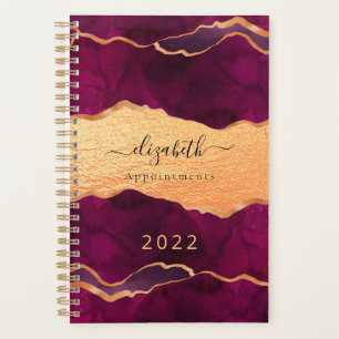 Burgundy purple gold agate marble planner