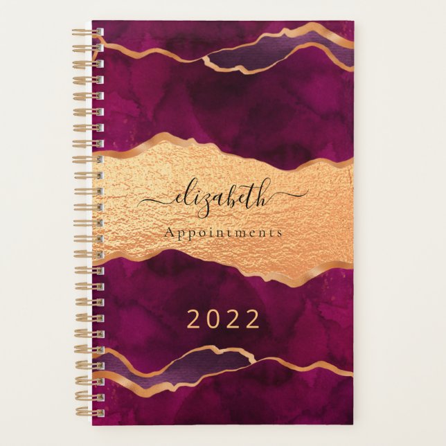 Burgundy purple gold agate marble planner (Front)