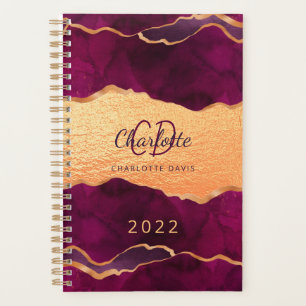 Burgundy purple gold agate marble rose gold 2022 planner