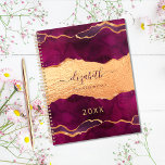 Burgundy purple gold agate marble rose gold 2024 planner<br><div class="desc">A deep purple and pink agate, marble stone background with faux glitter. Personalize and add your first name, a title and a year. The name is written with a modern hand lettered style script with swashes. To keep the swashes only delete the sample name, leave the spaces or emoji's in...</div>