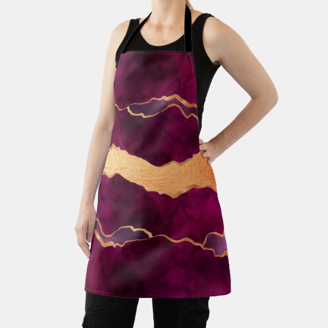 Burgundy purple gold agate marble rose gold  apron (Insitu)