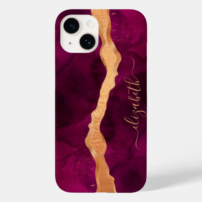Burgundy purple gold agate marble rose gold name Case-Mate iPhone case (Back)
