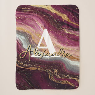 Burgundy Purple Gold Marble Luxury Abstract Geode Sherpa Blanket