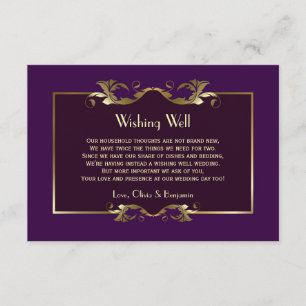 Burgundy Purple Gold Wedding Wishing Well Poem Enclosure Card