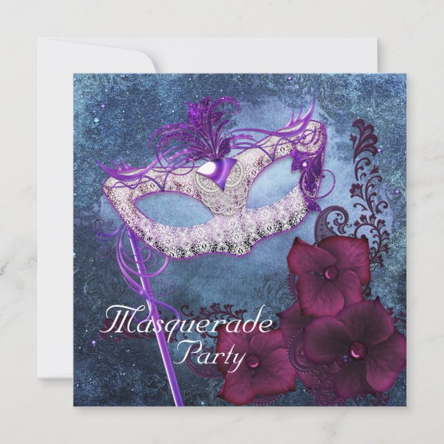 Burgundy Purple Masquerade Party Invitations (Front)