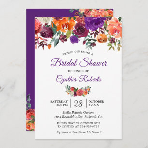 Burgundy Purple Orange Floral Garden Bridal Shower Invitation