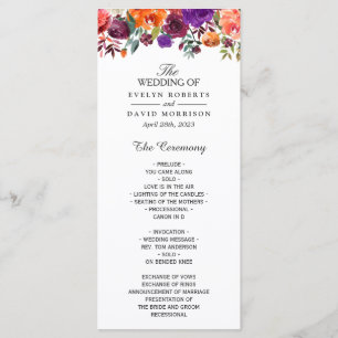 Burgundy Purple Orange Garden Floral Wedding Programme