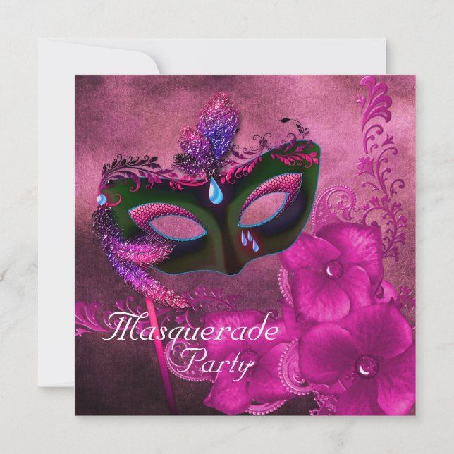 Burgundy Purple Pink Masquerade Party Invitations (Front)