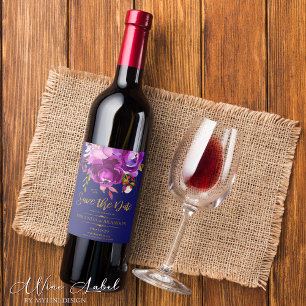 Burgundy Purple Red Gold Floral Save the Date Wine Label