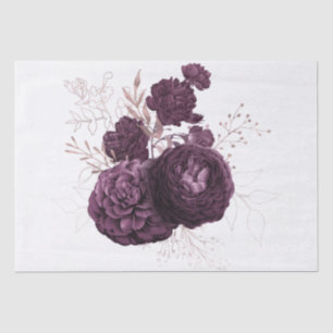 Burgundy Purple Rose Gold Floral Bouquet Decoupage Tissue Paper