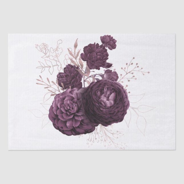 Burgundy Purple Rose Gold Floral Bouquet Decoupage Tissue Paper (Front)