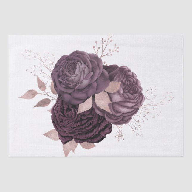 Burgundy Purple Rose Gold Floral Bouquet Decoupage Tissue Paper (Front)