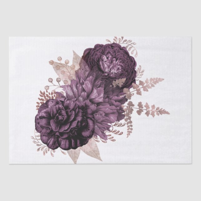 Burgundy Purple Rose Gold Floral Bouquet Decoupage Tissue Paper (Front)
