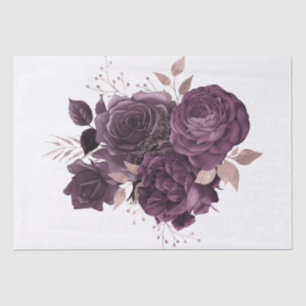 Burgundy Purple Rose Gold Floral Bouquet Decoupage Tissue Paper
