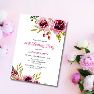 Burgundy Purple Rose Rustic Floral Birthday  Invitation