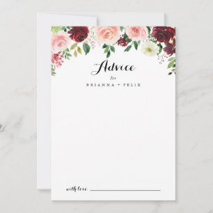 Burgundy Purple Spring Floral Calligraphy Wedding Advice Card