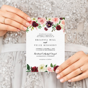 Burgundy Purple Spring Floral Traditional Wedding Invitation