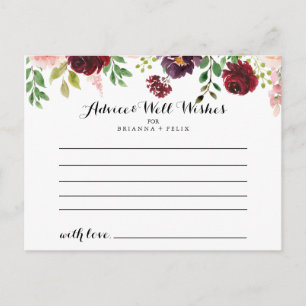 Burgundy Purple Spring Floral Wedding Advice Card