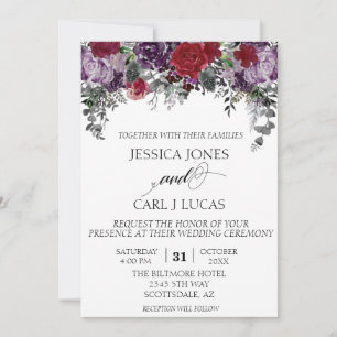 Burgundy Purple Watercolor Floral Halloween  Invit Invitation