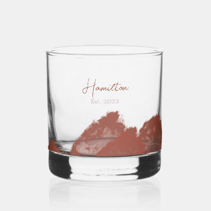 Burgundy Purple Watercolor Monogram Established Whiskey Glass