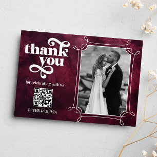 Burgundy QR Code Bold Typography Thank you Card