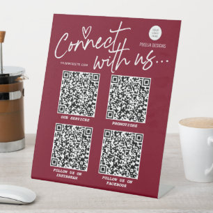 Burgundy QR code connect with us modern networking Pedestal Sign