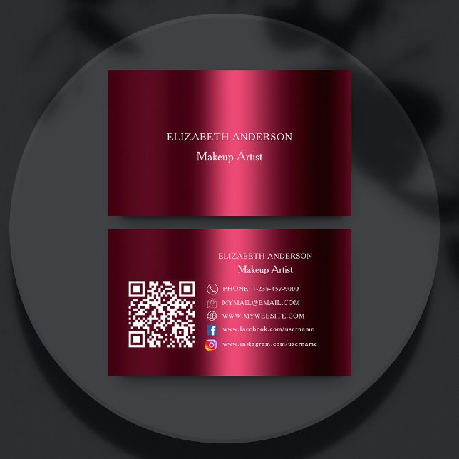 Burgundy Qr code Instagram Facebook premium Business Card (Creator Uploaded)
