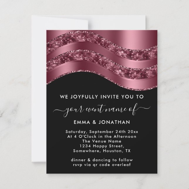Burgundy QR Code Rose Wedding Bridal Black (Front)