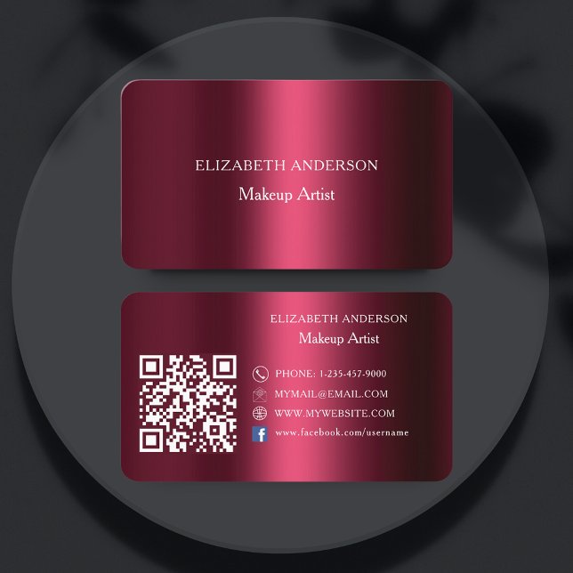 Burgundy Qr code social media Facebook Business Card (Creator Uploaded)