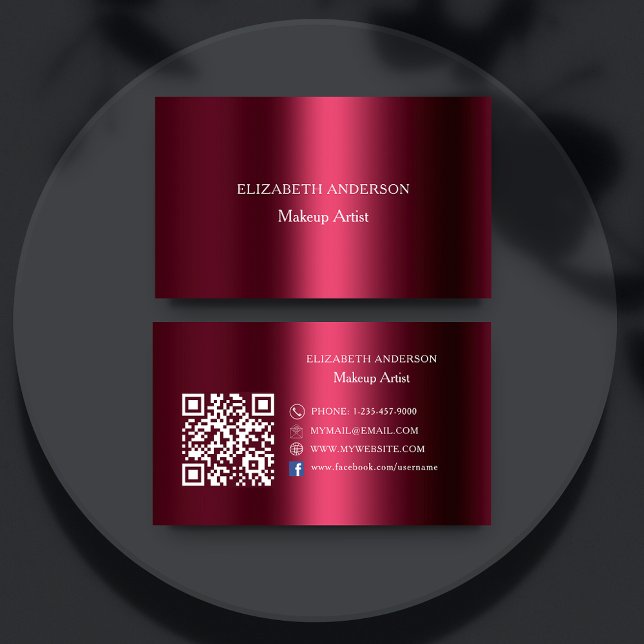 Burgundy Qr code social media Facebook premium Business Card (Creator Uploaded)