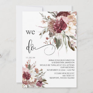 *~* Burgundy QR RSVP  AR15 Floral Rose WEDDING Invitation