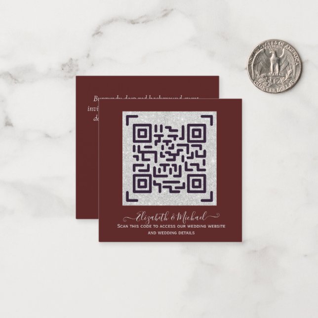 BURGUNDY QR SCANNING CODE Wedding Website Details  Card (Front/Back In Situ)