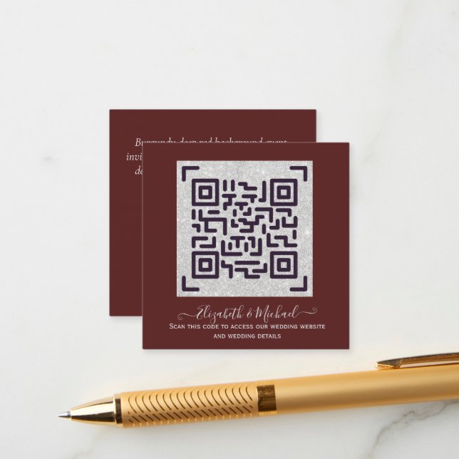 BURGUNDY QR SCANNING CODE Wedding Website Details  Enclosure Card (Front/Back In Situ)