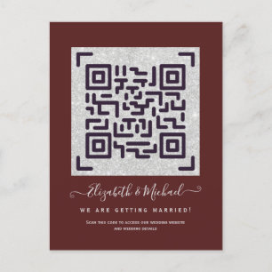 BURGUNDY QR SCANNING CODE Wedding Website Details  Postcard