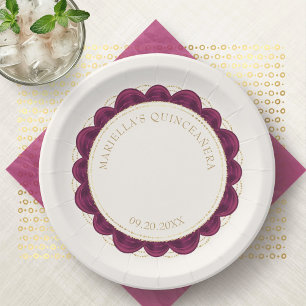 Burgundy Quinceanera Paper Plate