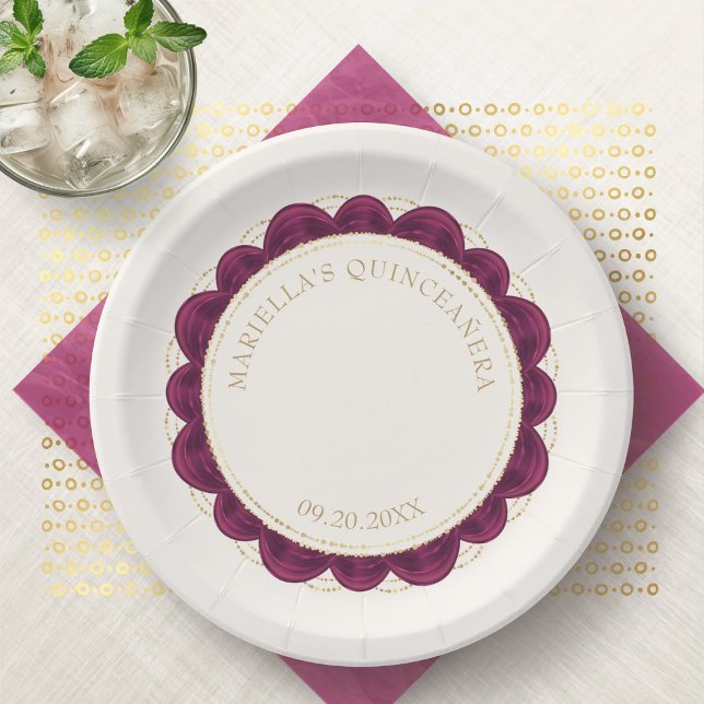 Burgundy Quinceanera Paper Plate (Creator Uploaded)