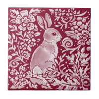 Burgundy Rabbit Bunny Woodland Floral Art
