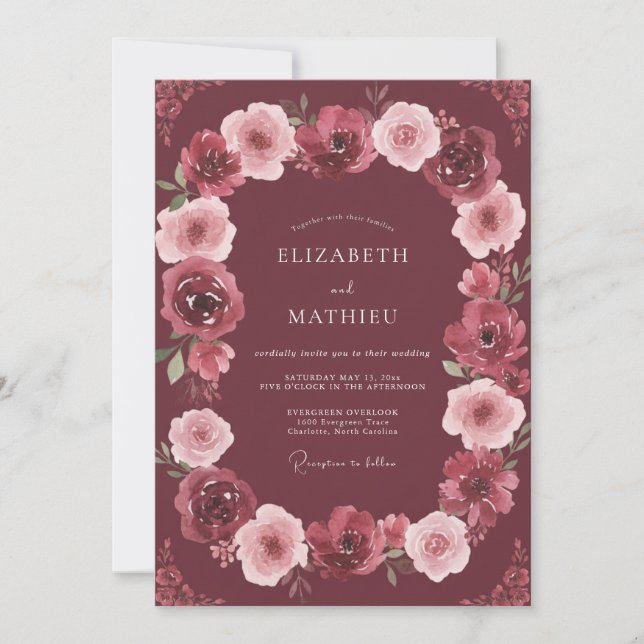 Burgundy Radiant Winter Wedding Invitation (Front)