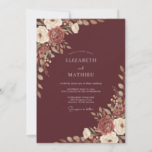 Burgundy Ranunculus Eucalyptus Wedding Invitation