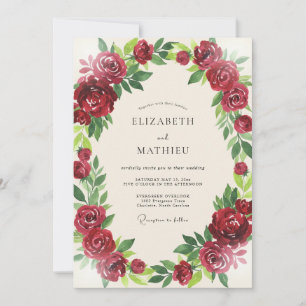 Burgundy Ranunculus Leafy Wedding Invitation
