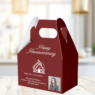 Burgundy Real Estate Company Agent Photo Custom Favour Box