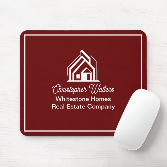 Burgundy Real Estate Company Custom Realtor Mouse Mat (With Mouse)
