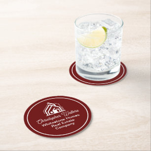 Burgundy Real Estate Company Custom Realtor Round Paper Coaster