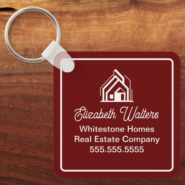 Burgundy Real Estate Company Personalized Realtor Key Ring (Front)