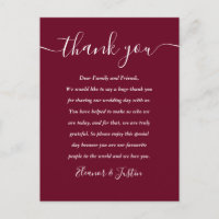 Burgundy Reception Script Thank You Place Card