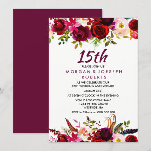 Burgundy Red 15th Wedding Anniversary Invite