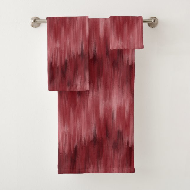 Burgundy Red Abstract Brushed Waves Bath Towel Set (Insitu)
